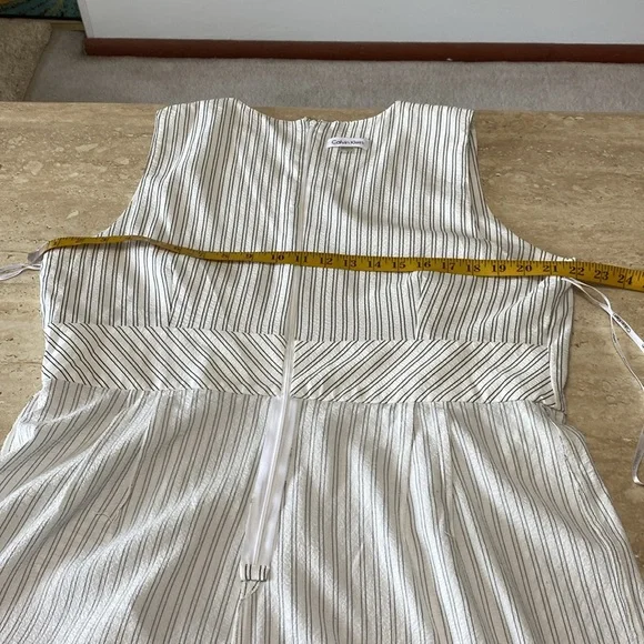 NWOT Jumpsuit Elegant Striped White with attached sash, very light and airy. - Picture 7 of 12